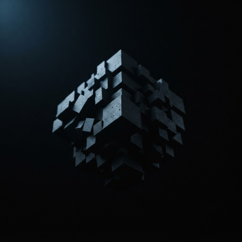 Abstract dark faceted 3D object representing structured page approvals